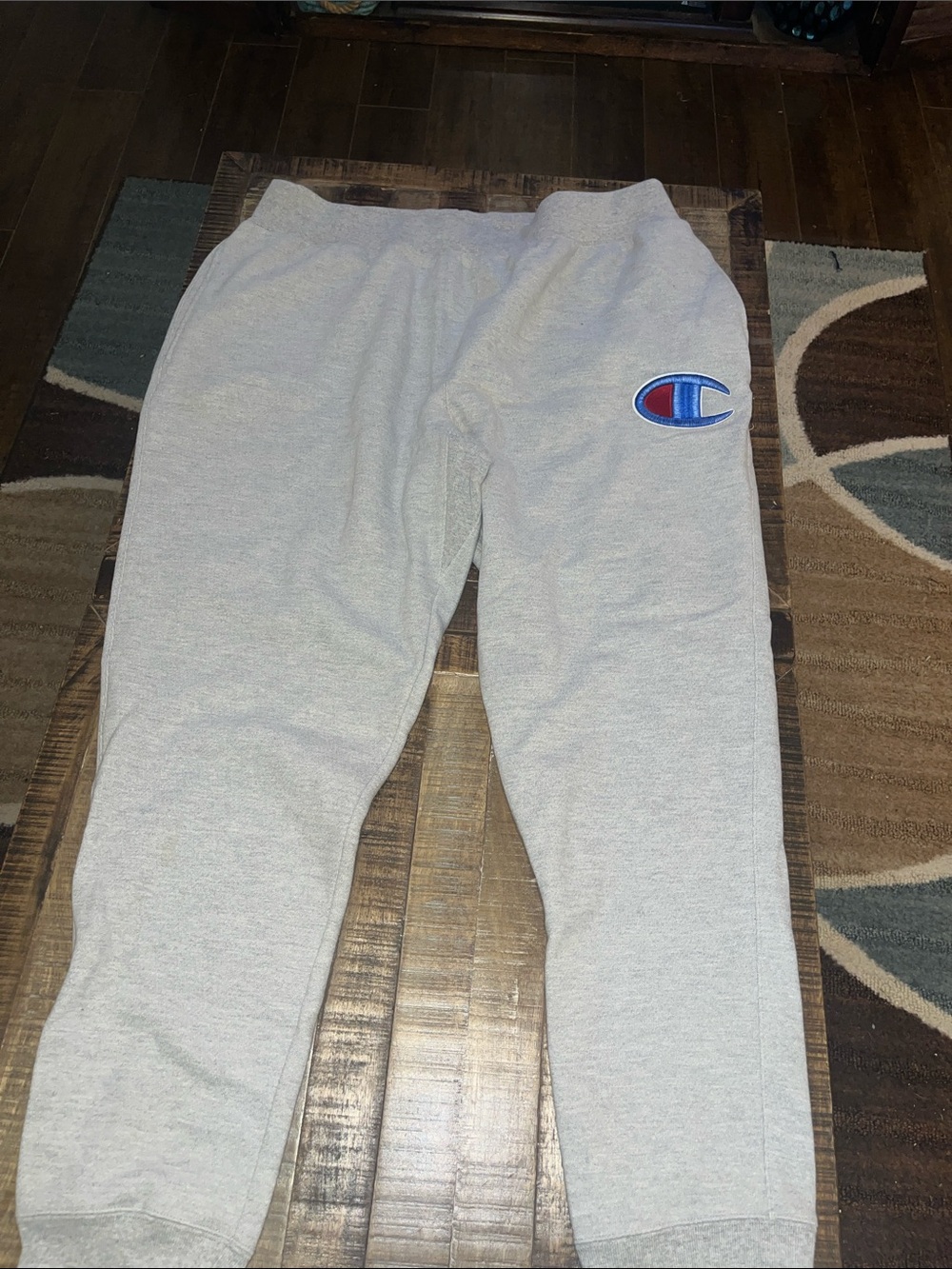 Champion Light Gray Men’s s Sweatpants with Blue & Red Logo
